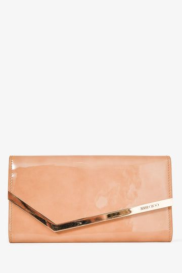 Jimmy Choo Beige Patent Leather Emmie Crossbody Clutch