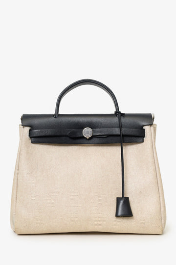 Hermes 2000 Black/Beige Leather/Canvas Herbag 31 with SSSondary Bag (As Is)