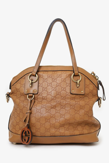 Gucci Brown Guccissima Medium Top Handle Bag With Strap