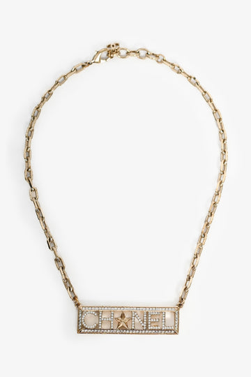 Chanel™ 2017 Gold Toned Crystal Embellished Logo Star Choker NSSklace