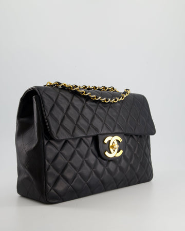 Chanel Navy Vintage Maxi Mademoiselle Single Flap Bag in Lambskin with 24K Gold Hardware