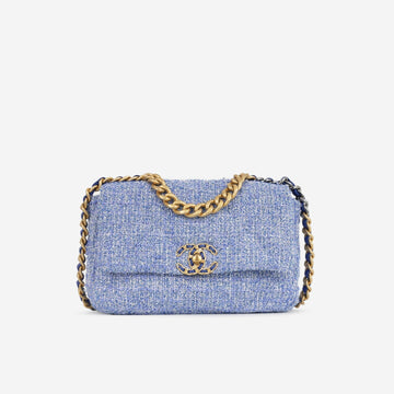Chanel Chanel - Small 19 Flap Bag - Mixed Blue Tweed MHW - Plaque Series -