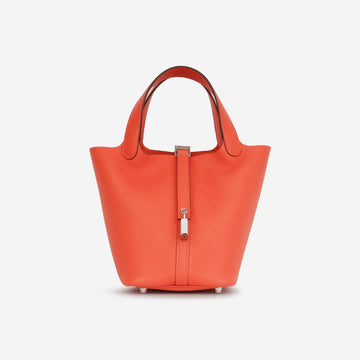 Hermès Picotin 18 Orange Field Clemence PHW (NWT)