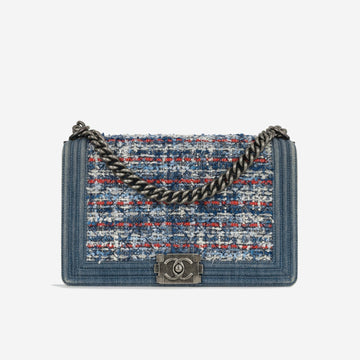 Chanel - New Medium Boy Bag - Blue Denim / Multicolor Quilted Tweed RHW - 2014 -