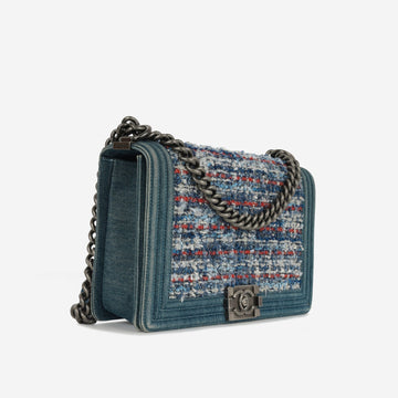 Chanel - New Medium Boy Bag - Blue Denim / Multicolor Quilted Tweed RHW - 2014 -