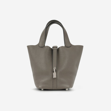 Hermès - Picotin 18 - Gris Etain Clemence PHW - 2019 -