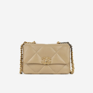 Chanel Small 19 Flap Bag Dark Beige Lambskin MHW