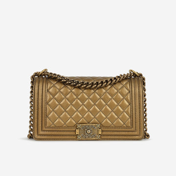 Chanel - Old Medium Boy Bag - Bronze Metallic Quilted Crumpled Calfskin ABHW - 2020 -