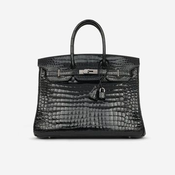 Hermès Birkin 35 Noir Shiny Crocodile Porosus PHW