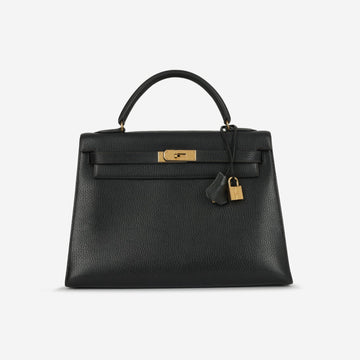 Hermès - Vintage Kelly 32 - Noir Fjord Leather GHW - 1991 -