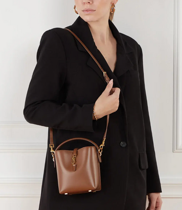 SAINT LAURENT Brown Fox LE 37 Mini Bucket Bag in Shiny Leather (New)