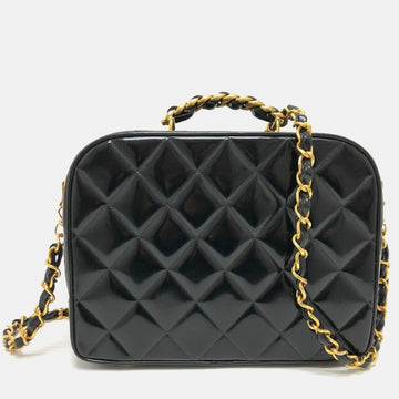 Black Patent Leather Vintage Lunch Box CroESbody Bag