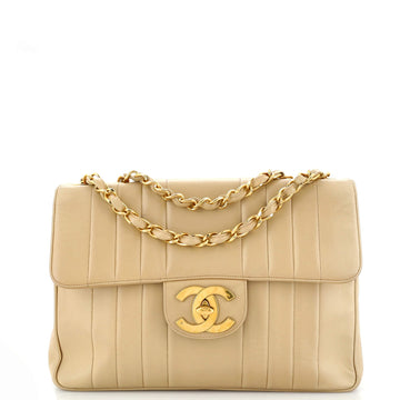 CHANEL Vintage ClaESic Single Flap Bag Vertical Quilt Lambskin Jumbo