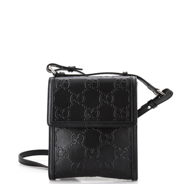 GUCCI Flap CroESbody Bag GG EmboESed Perforated Leather Small