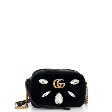 GUCCI GG Marmont Shoulder Bag Crystal Embellished MatelaESe Velvet Mini