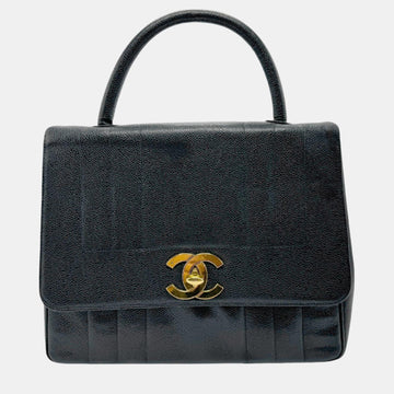 Black Gold Caviar Skin Leather Mademoiselle Handbag