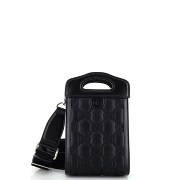 GUCCI Top Handle CroESbody Bag GG EmboESed MatelaESe Nylon with Leather Mini
