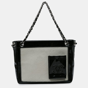 Small Patent and Pony Hair Pocket Tote Bag