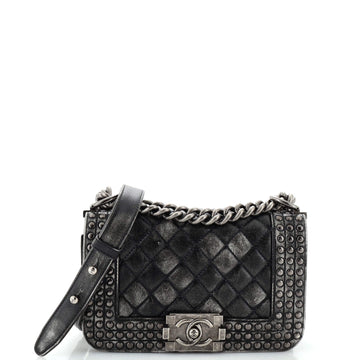 CHANEL Paris-Dallas Boy Flap Bag Studded Quilted DistreESed Calfskin Small