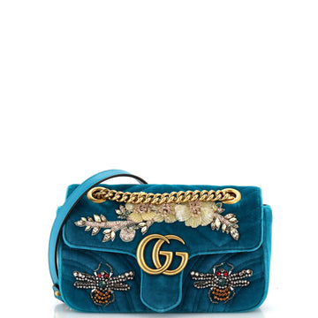 GUCCI GG Marmont Flap Bag Embellished MatelaESe Velvet Mini