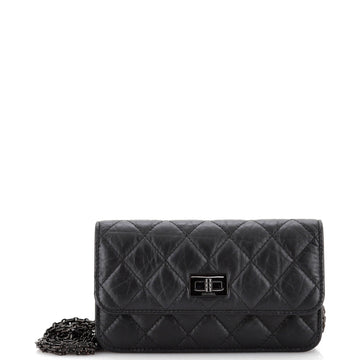 CHANEL So Black ReiESue 2.55 Flap Phone Holder with Chain Quilted Aged Calfskin