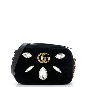 GUCCI GG Marmont Shoulder Bag Crystal Embellished MatelaESe Velvet Mini