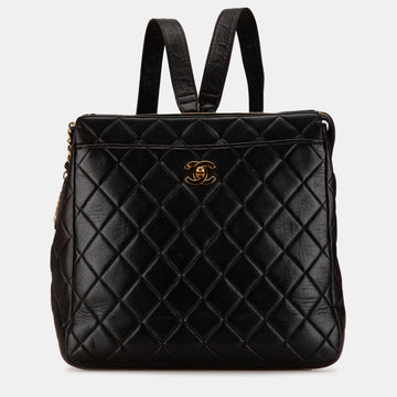 Black Lambskin Leather CC Quilted Backpack