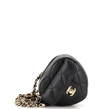 CHANEL CC in Love Heart Chain NESklace Zip Coin Purse Quilted Lambskin