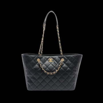 Black Leather Chanel Tote