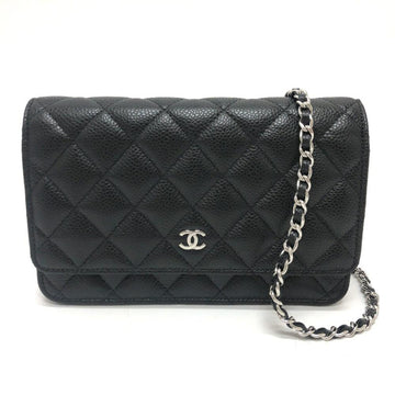 Black Leather Chanel Wallet On Chain