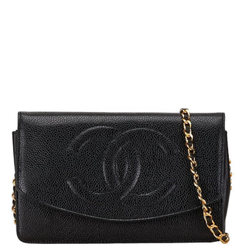 Black Leather Chanel Wallet On Chain