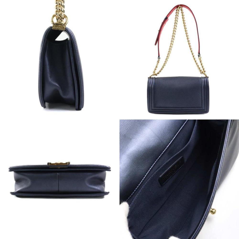 Navy Leather Chanel Crossbody Bag