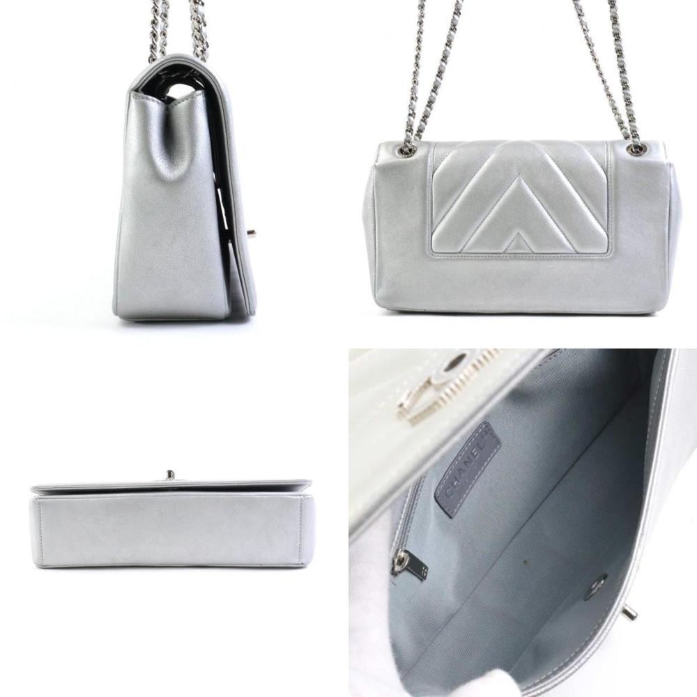 Silver Leather Chanel Crossbody Bag
