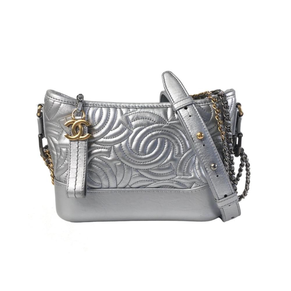 Silver Leather Chanel Crossbody Bag