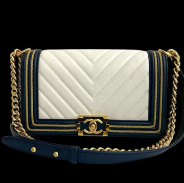 White Leather Chanel Boy Bags