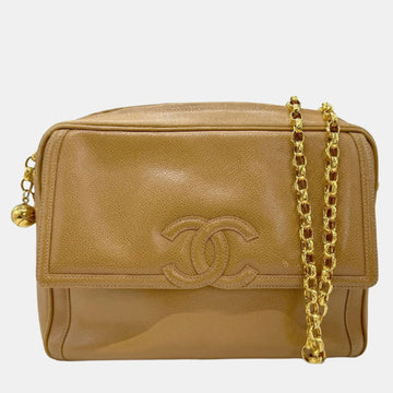 White Leather Large Caviar Cc Logo Flap Shoulder Bag
