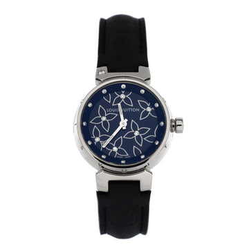 Tambour Lovely Quartz Watch Stainless Steel and Leather with Diamonds 28