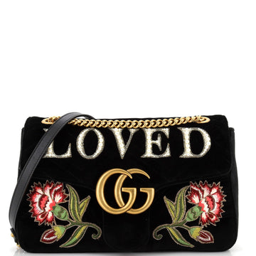 GUCCI GG Marmont Flap Bag Embroidered MatelaESe Velvet Medium