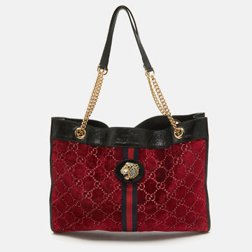 Red/Black Jumbo GG Velvet Large Rajah Tote