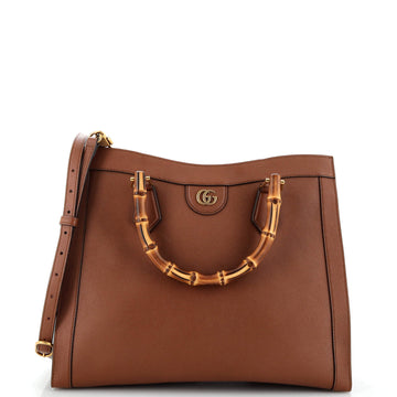 GUCCI Diana NM Logo Bamboo Handle Tote EmboESed Leather Medium