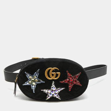 Black MatelaES&eacute; Velvet Star Crystal GG Marmont Belt Bag