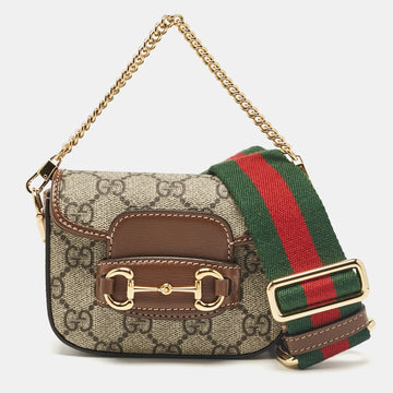 Beige/Brown GG Supreme Canvas and Leather Horsebit 1955 Wallet CroESbody Bag