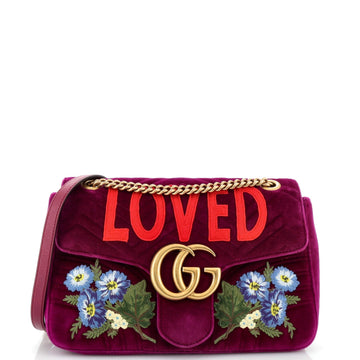 GUCCI GG Marmont Flap Bag Embroidered MatelaESe Velvet Medium