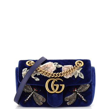 GUCCI GG Marmont Flap Bag Embellished MatelaESe Velvet Mini