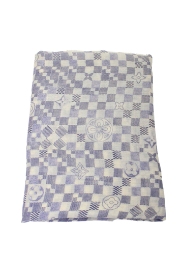 Louis Vuitton Womens Fringe Monogram Logo Cashmere Knit Scarf White Blue 72"x60"