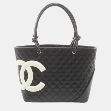 Black White Cambon Leather Line Large Tote Bag