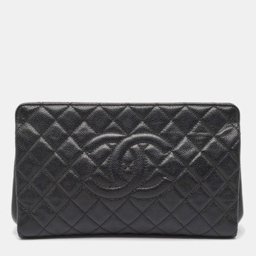 Black Caviar Leather CC Frame Clutch