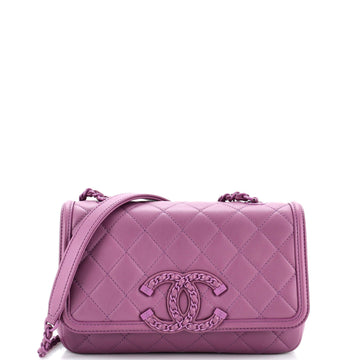 CHANEL Filigree Flap Bag Quilted Lambskin with Chain Detail Small