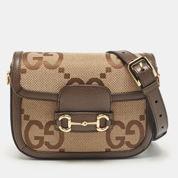 Brown/Beige Jumbo GG Canvas and Leather Horsebit 1955 CroESbody Bag
