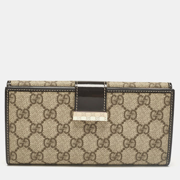 Brown/Beige GG Supreme Canvas and Patent Leather Metal Flap Continental Wallet